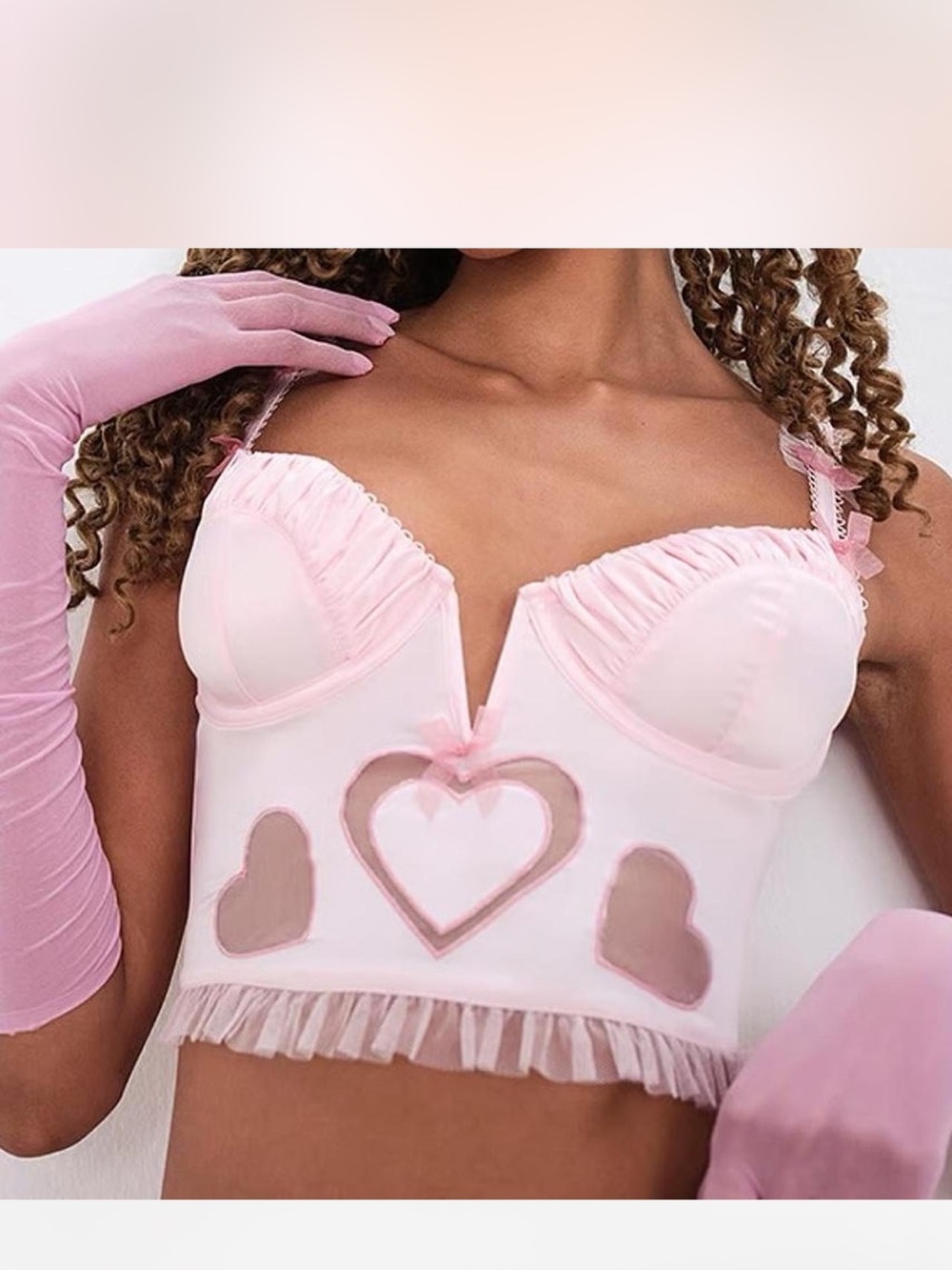 For Love and Lemons cutout Pink Heart-Detail Bustier Crop Top cami NWT XXS